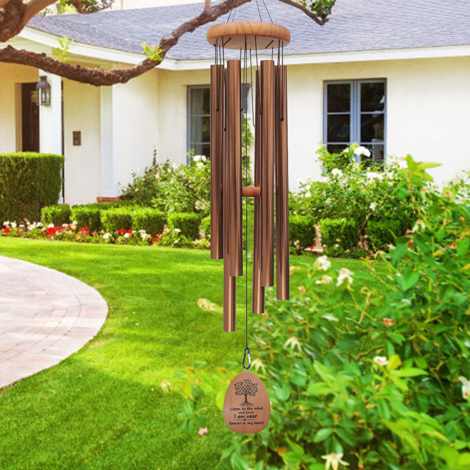 Suntimber front view of bronze 42-inch wind chime showing full assembly and finish