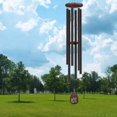 Suntimber front view of 58-inch wind chime showing full silhouette and deep tone benefit