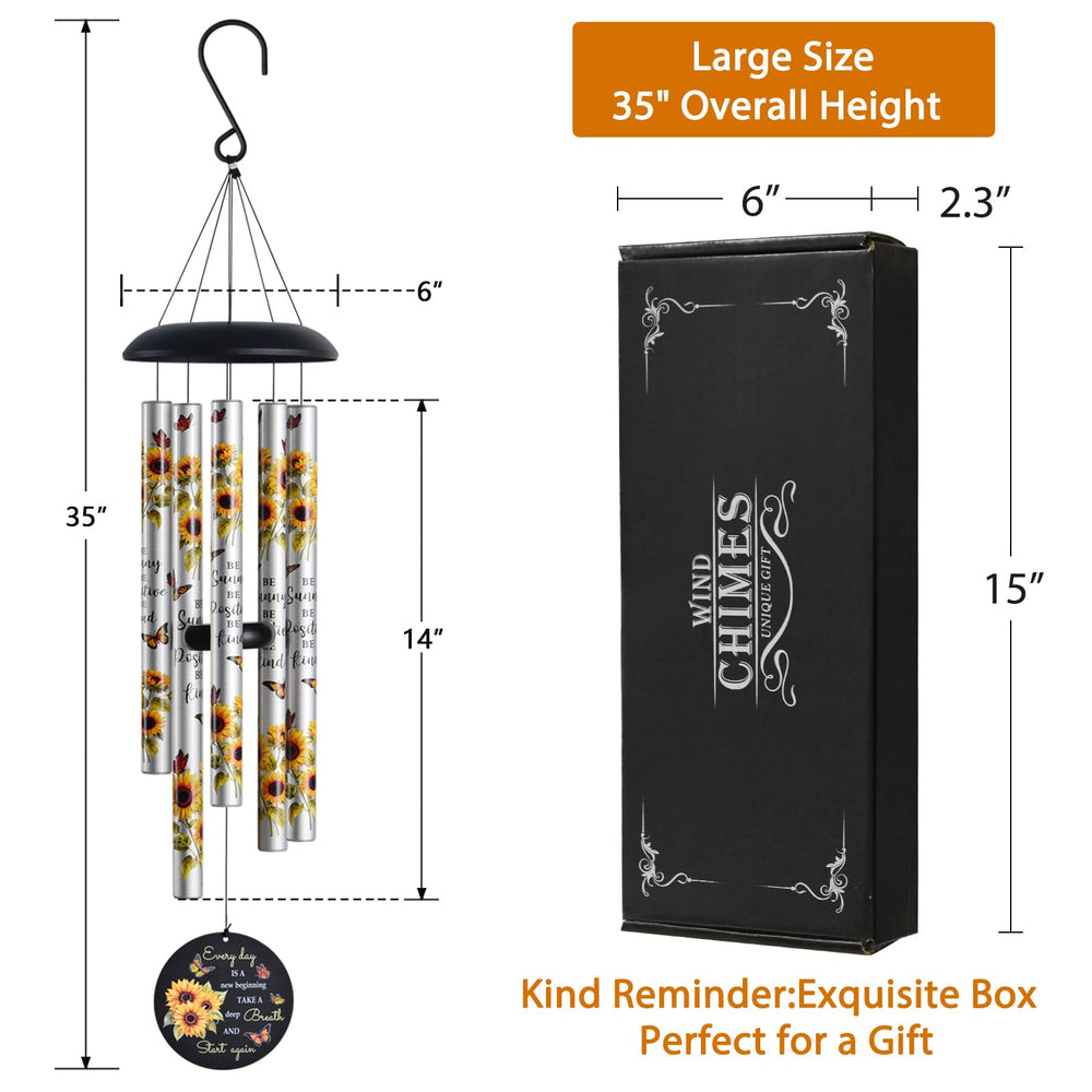 Suntimber chimes next to ruler for scale showing appropriate size and placement benefit