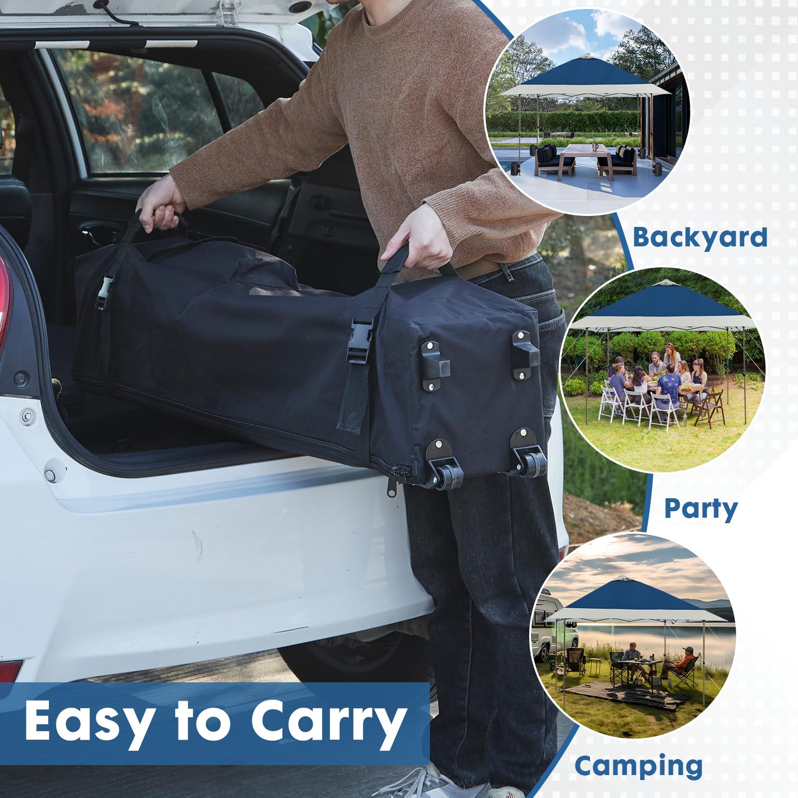 OUTDOOR LIVING SUNTIME wheeled carrying bag packed for convenient transport