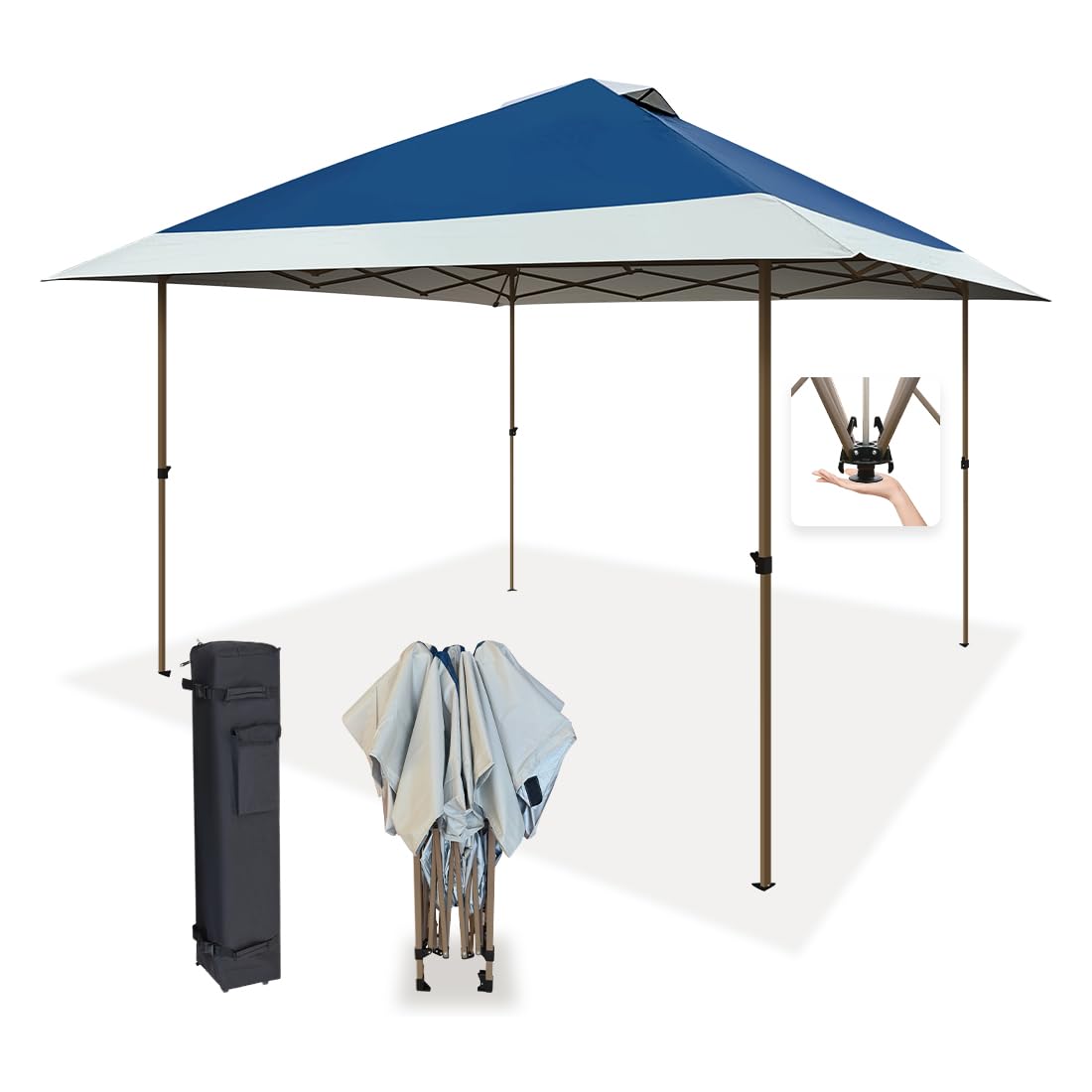 OUTDOOR LIVING SUNTIME front view showing navy canopy and shaded area benefit