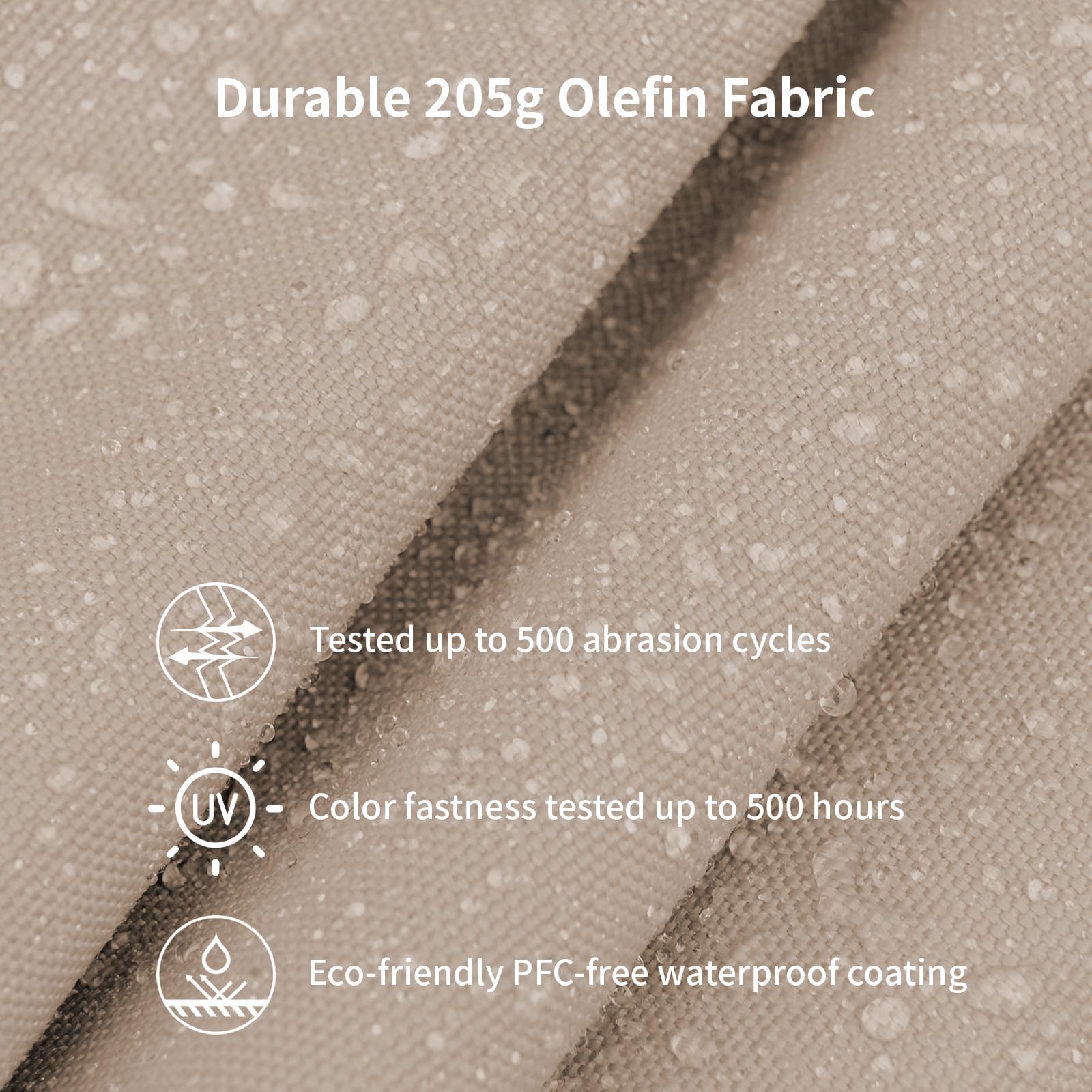 SUNNYARD olefin canopy texture detail showing water-resistant fabric benefit