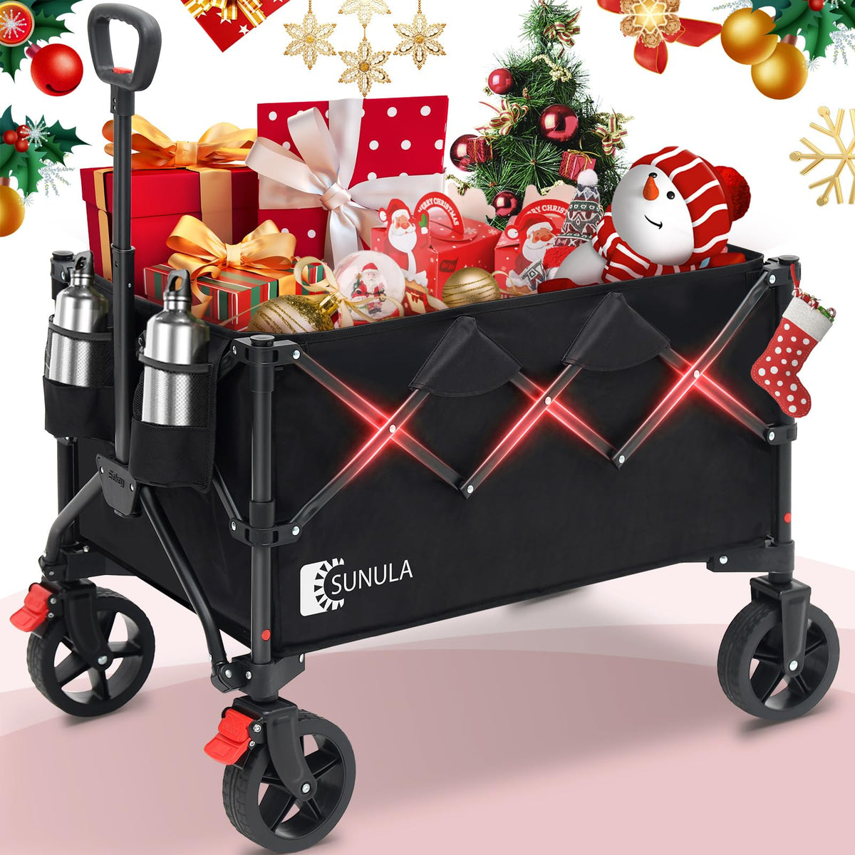 Sunula wagon front view folded shows compact convenient storage
