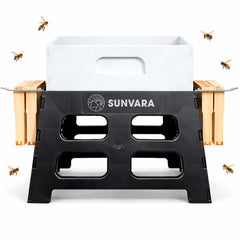 SunVara front view of 10-frame hive stand showing stable base and placement benefit