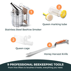 SunVara bee smoker producing gentle smoke during hive inspection for calmer bees