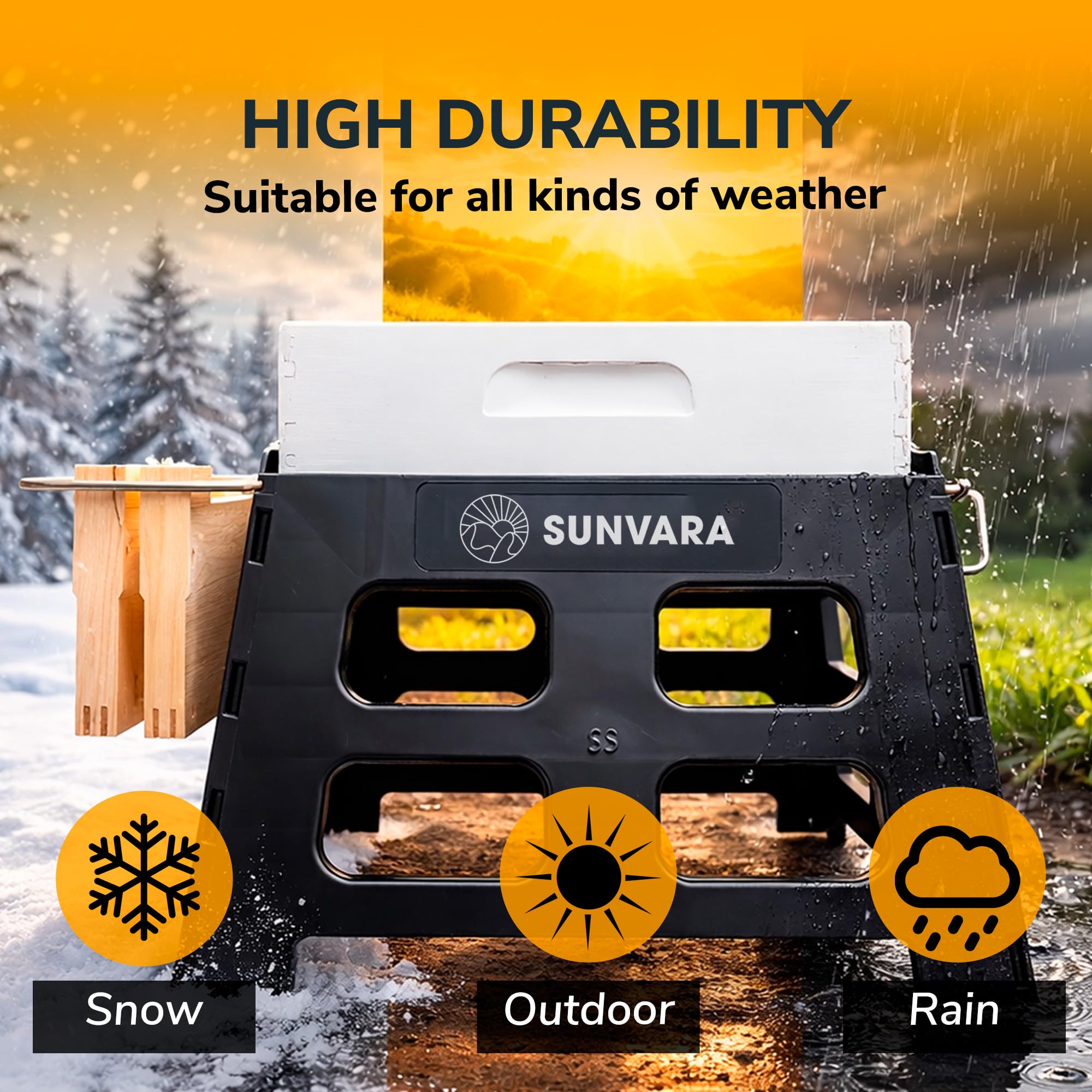 SunVara stand shedding water after rain to demonstrate improved drainage benefit