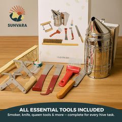 SunVara close-up of hive tools highlighting durable steel and ergonomic handles