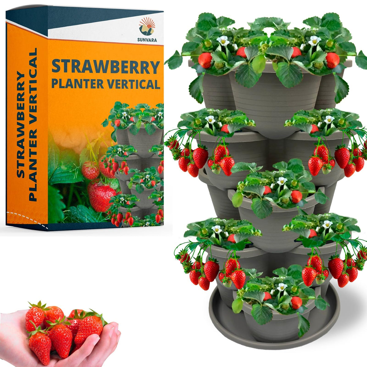 SunVara front view of five-tier tower showing compact planting benefits