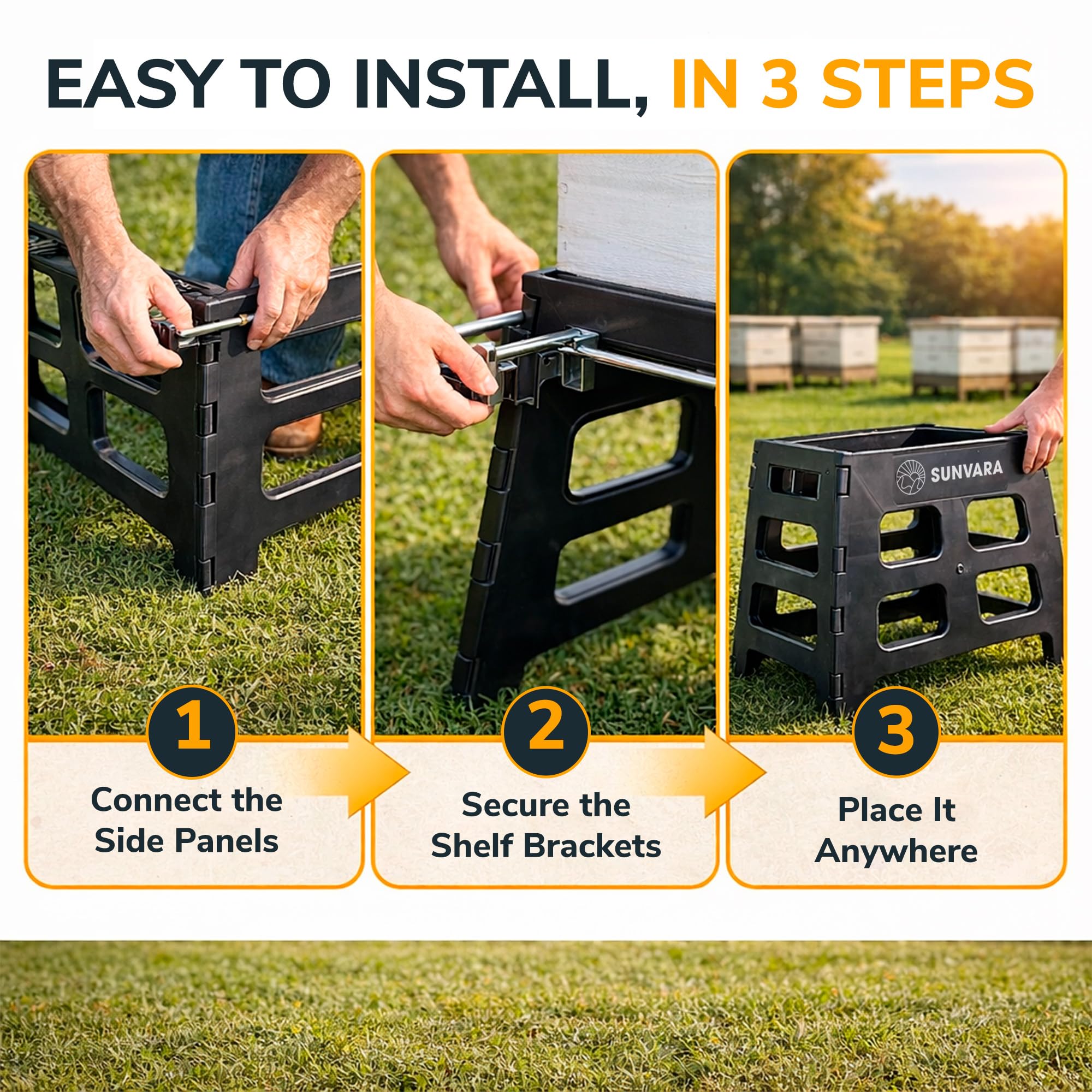 SunVara side profile highlighting adjustable height for ergonomic hive access