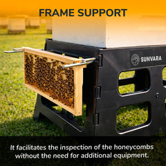 SunVara stand supporting a full 10-frame hive for easier inspections benefit