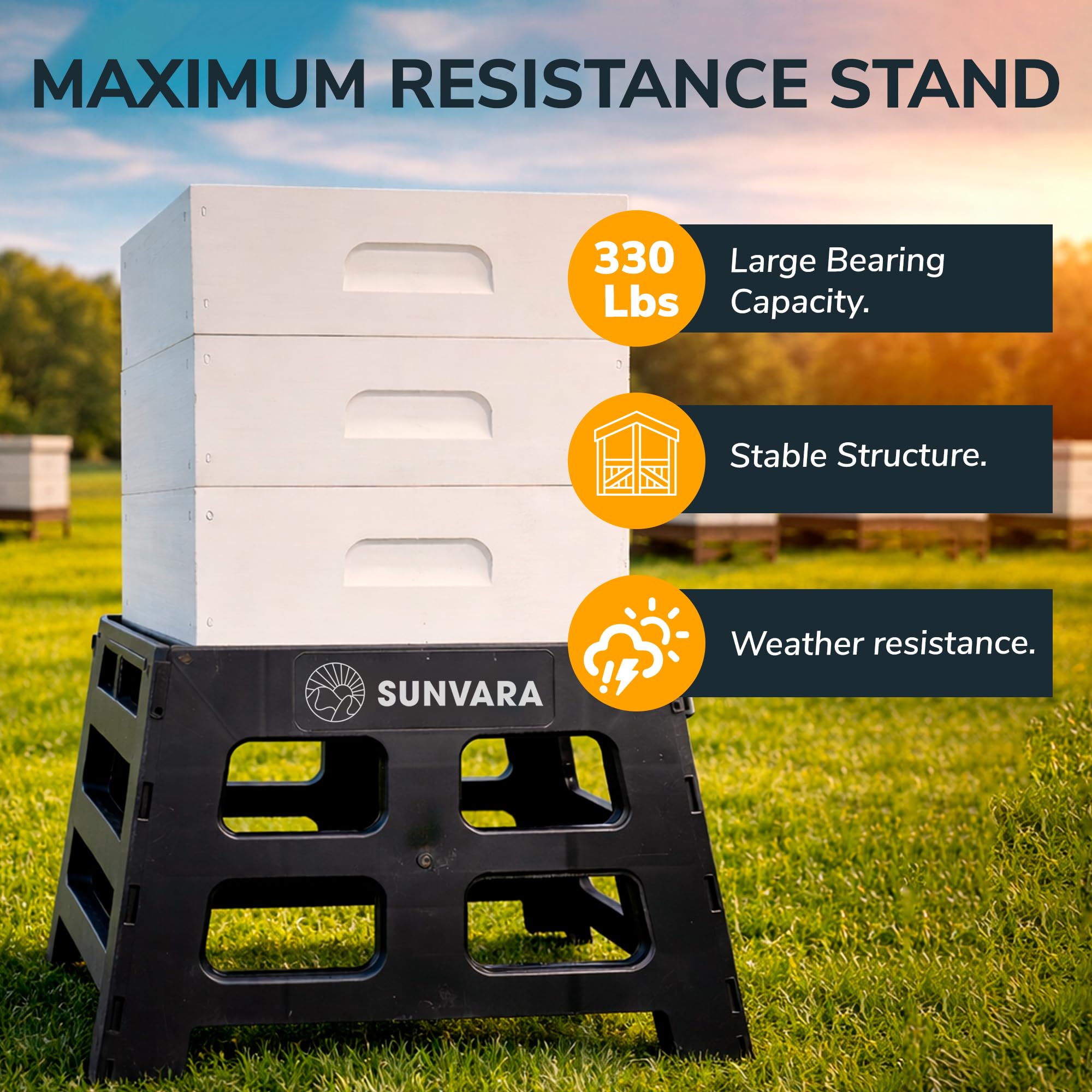 SunVara underside clearance showing airflow beneath hive for ventilation benefit