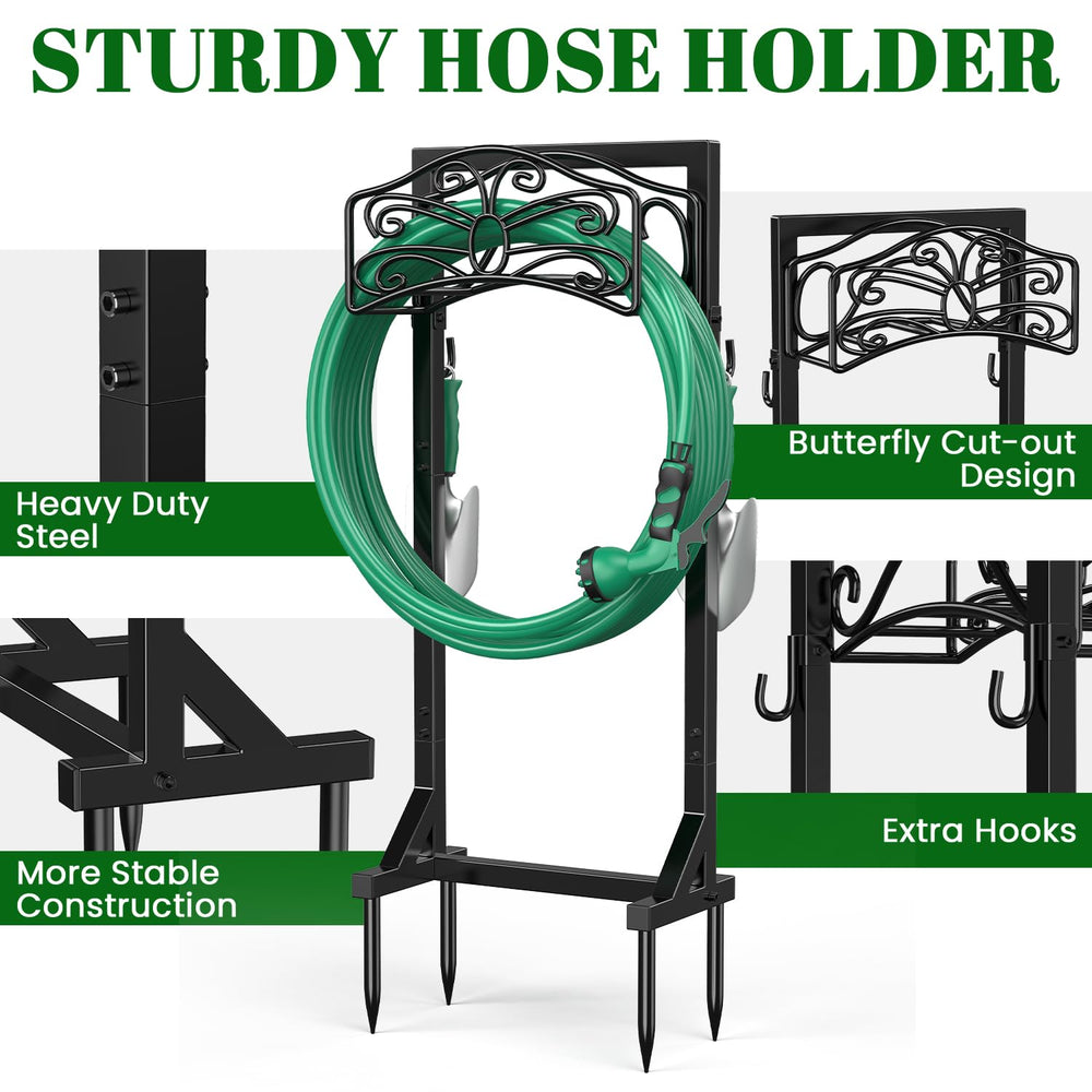 Sunvigor garden hose neatly wound on stand to prevent tangles and abrasion