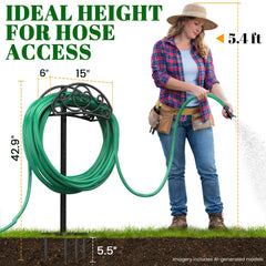 Sunvigor stand holding coiled hose for tidy yard benefit