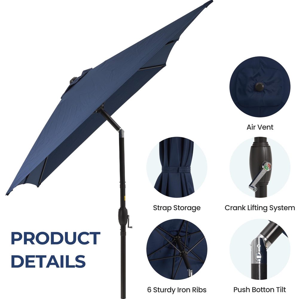 SUNVIVI OUTDOOR crank and push-button tilt detail for easy one-person operation