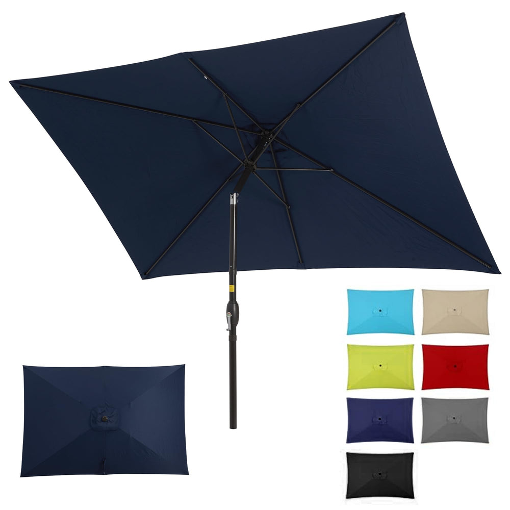 SUNVIVI OUTDOOR front view navy umbrella showing broad shade coverage and durability