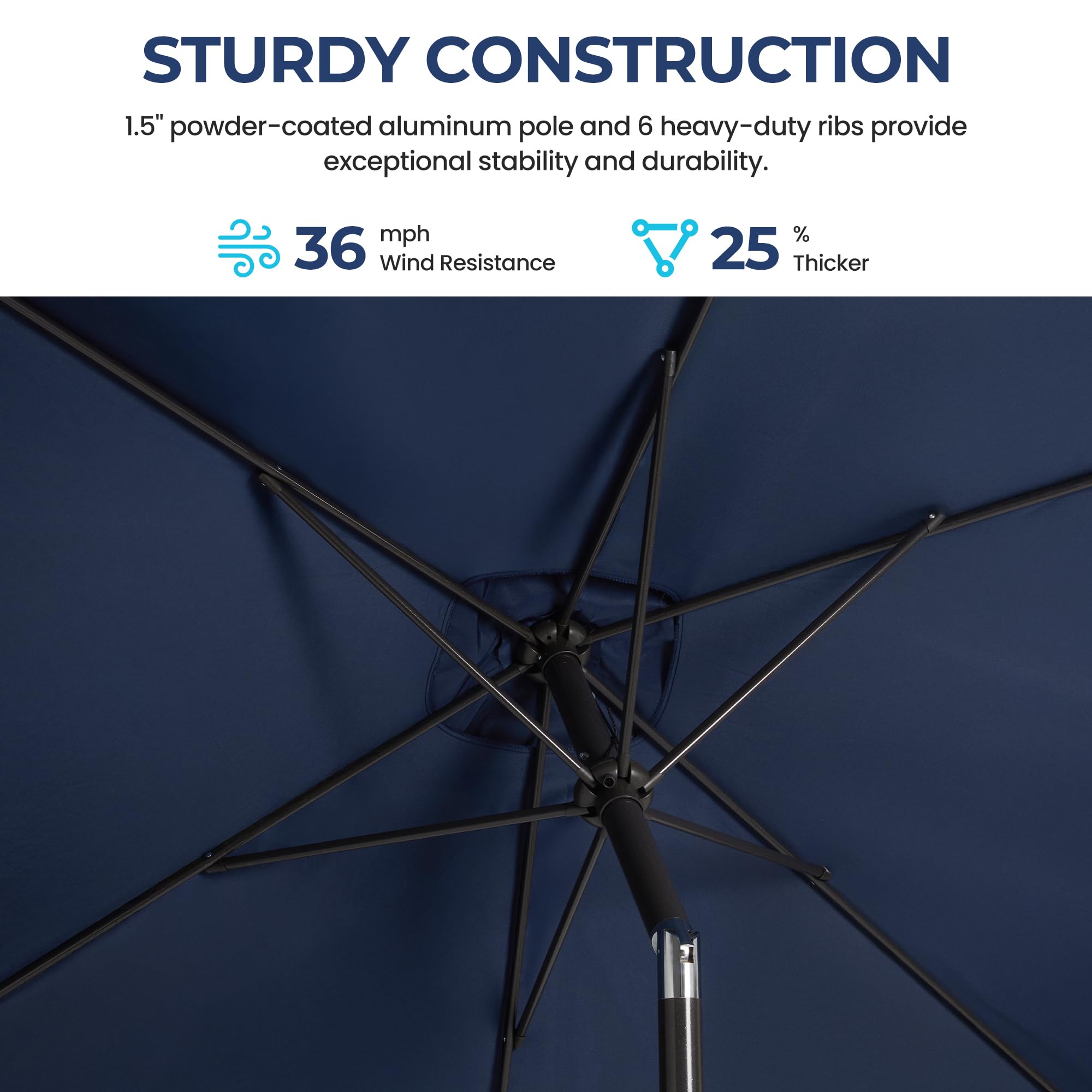 SUNVIVI OUTDOOR umbrella tilted over dining table offering adjustable sun protection