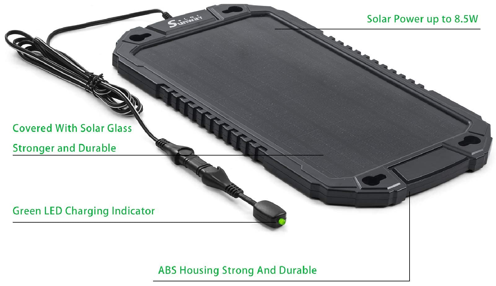 Sunway Solar kit contents laid out including clamps and cigarette adapter