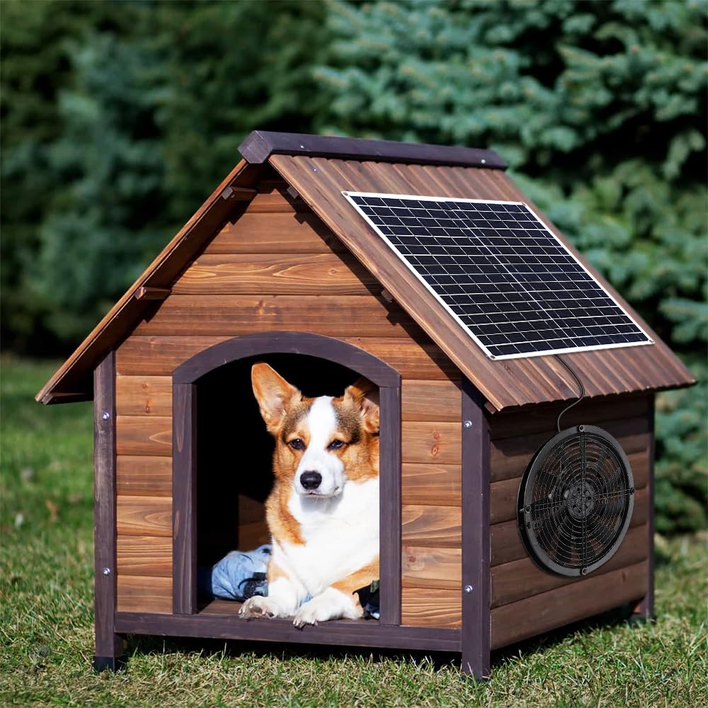 SUNYIMA size comparison with hand, compact fan fits small sheds and pet houses