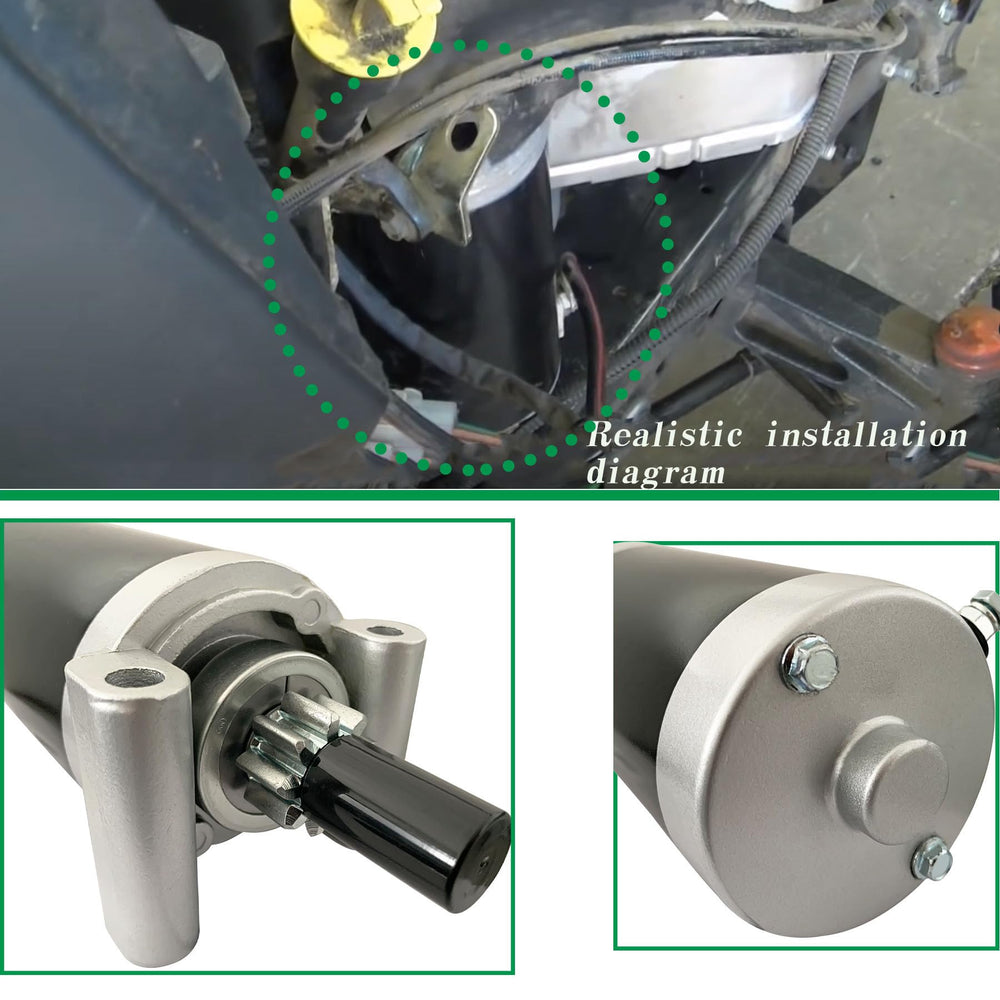 SUONE starter installed in a riding mower demonstrating direct replacement fit
