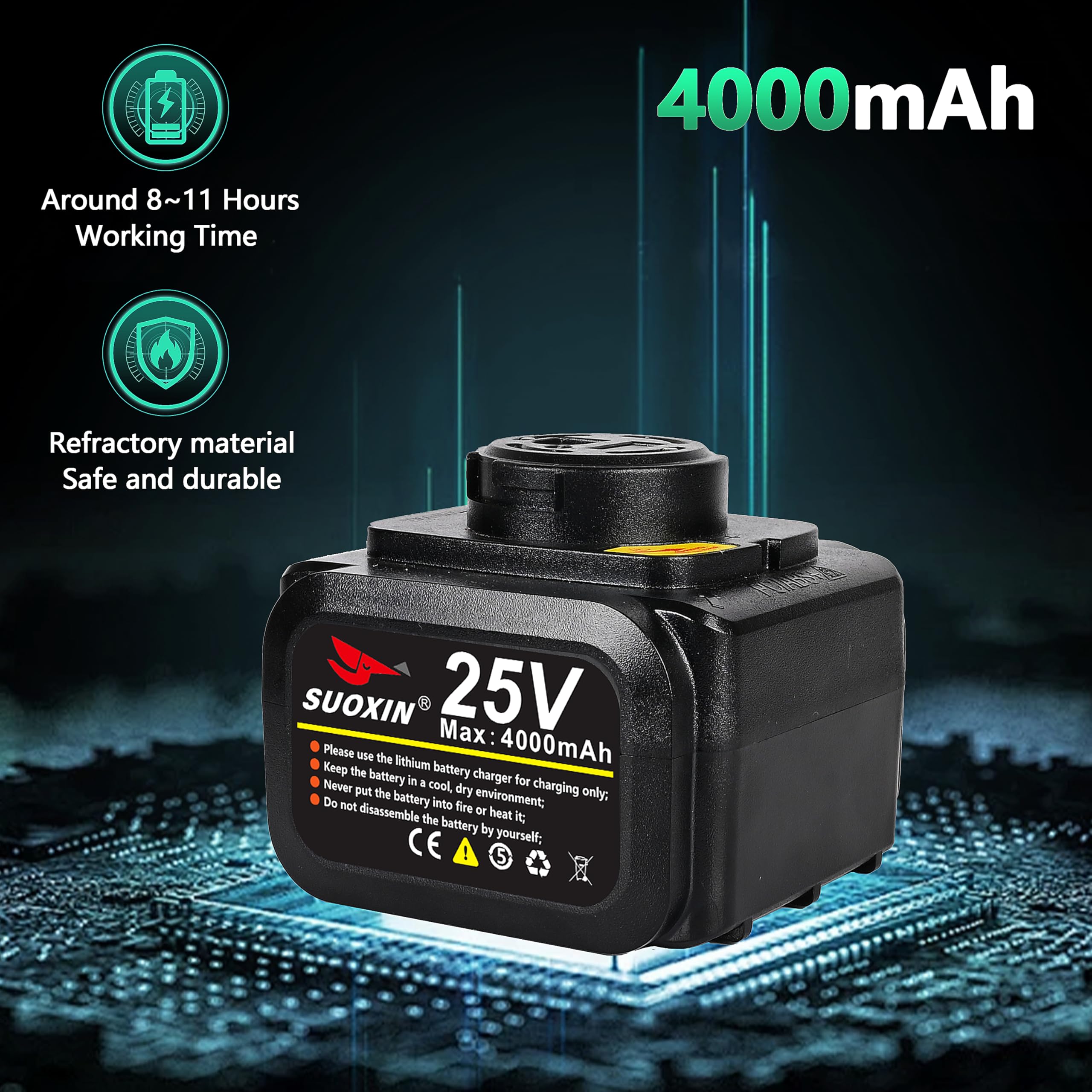 suoxin LCD display and batteries showing runtime and charge info benefit