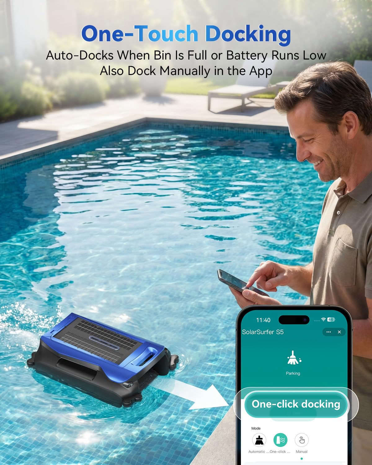 supclean app screen on smartphone displaying remote controls and scheduling convenience