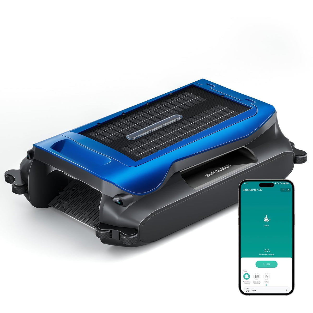 supclean front view floating skimmer showing compact solar-ready design and easy deployment