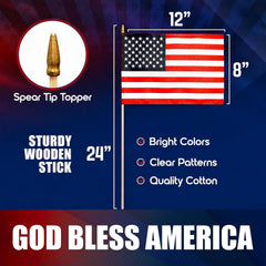Super Tough close-up of embroidered stars and stripes emphasizing durability and crisp detail