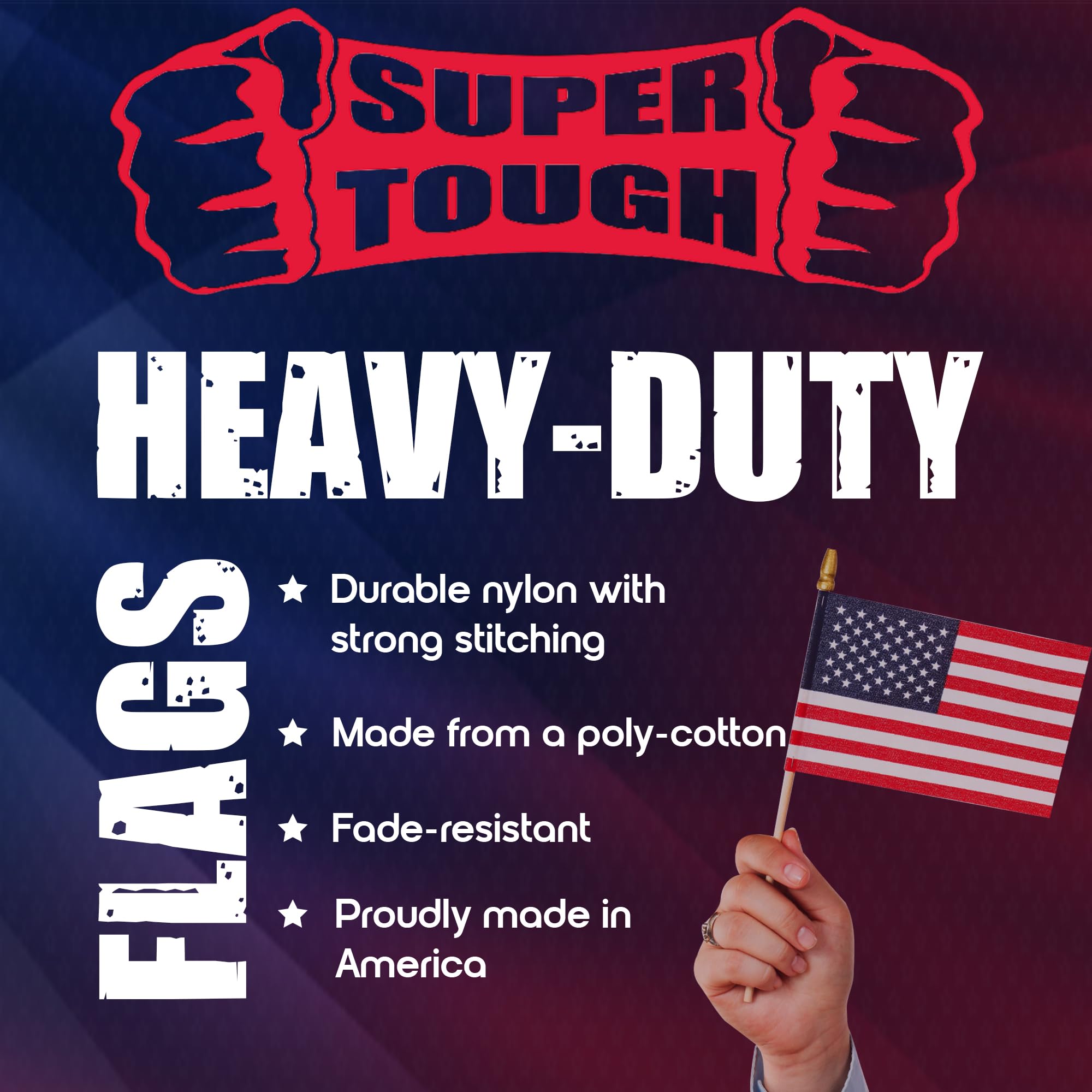Super Tough flags placed in floral arrangement adding patriotic flair to décor