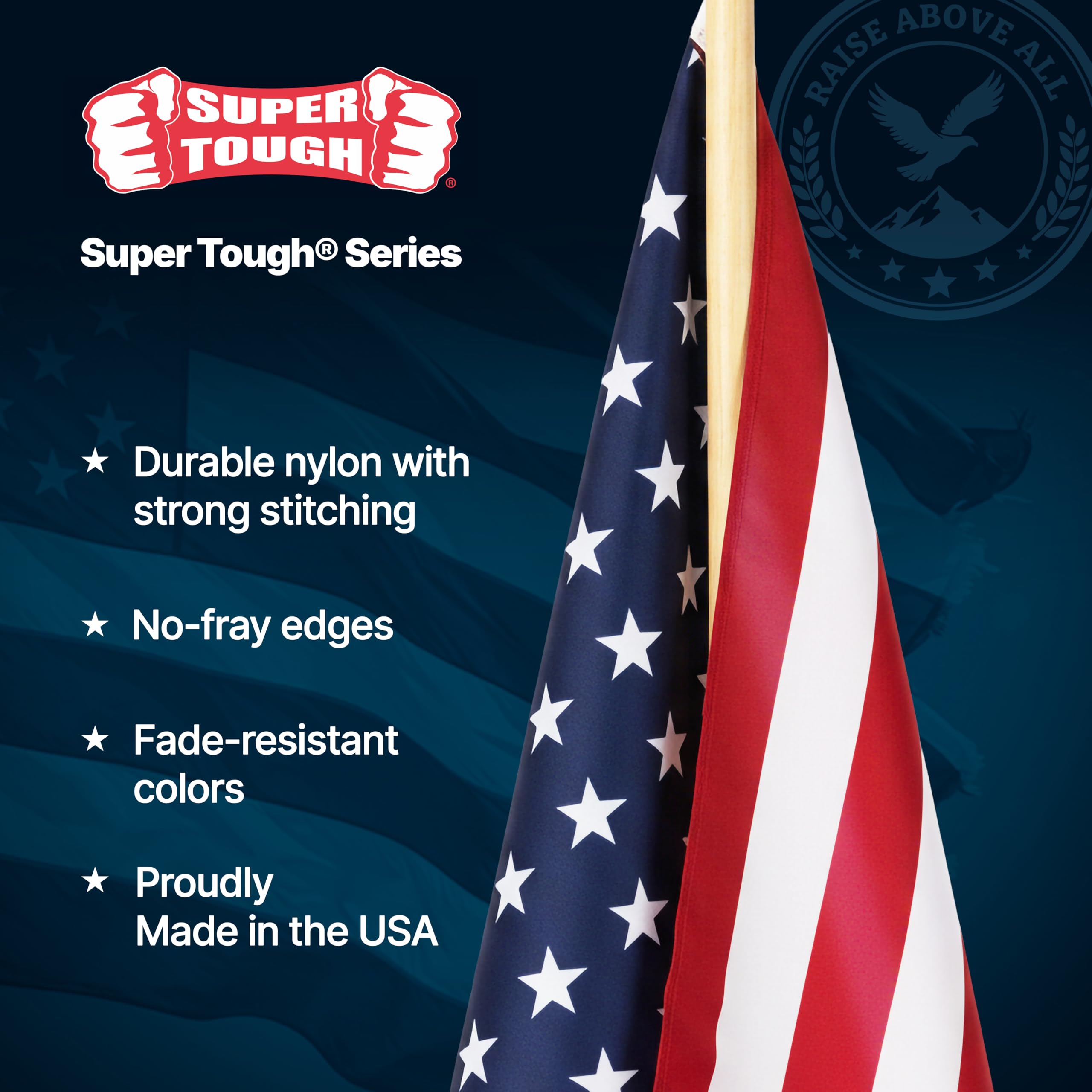 Super Tough flag held in hand showing 12x18 in scale and easy carrying