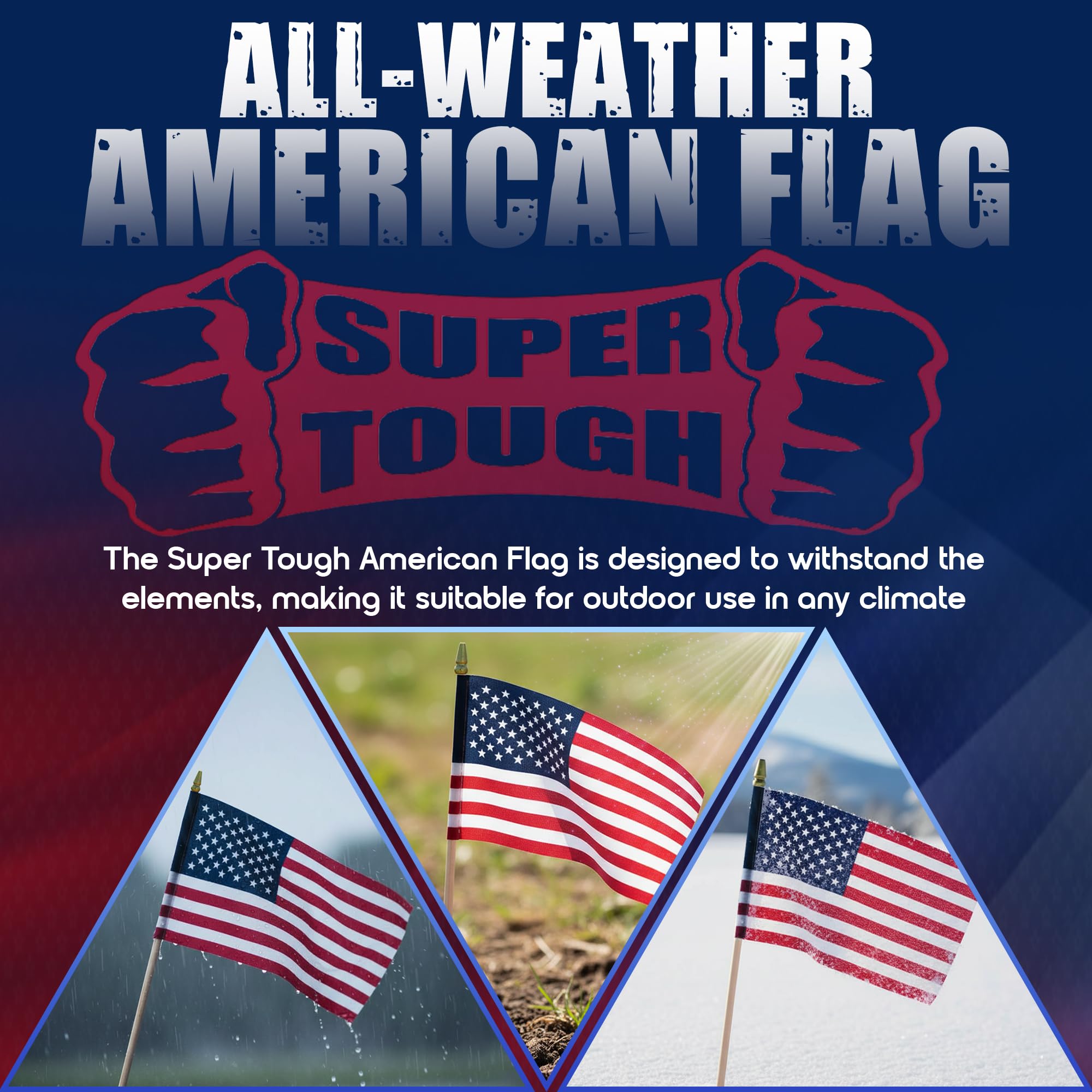 Super Tough flag beside ruler showing 8x12-inch scale for size reference