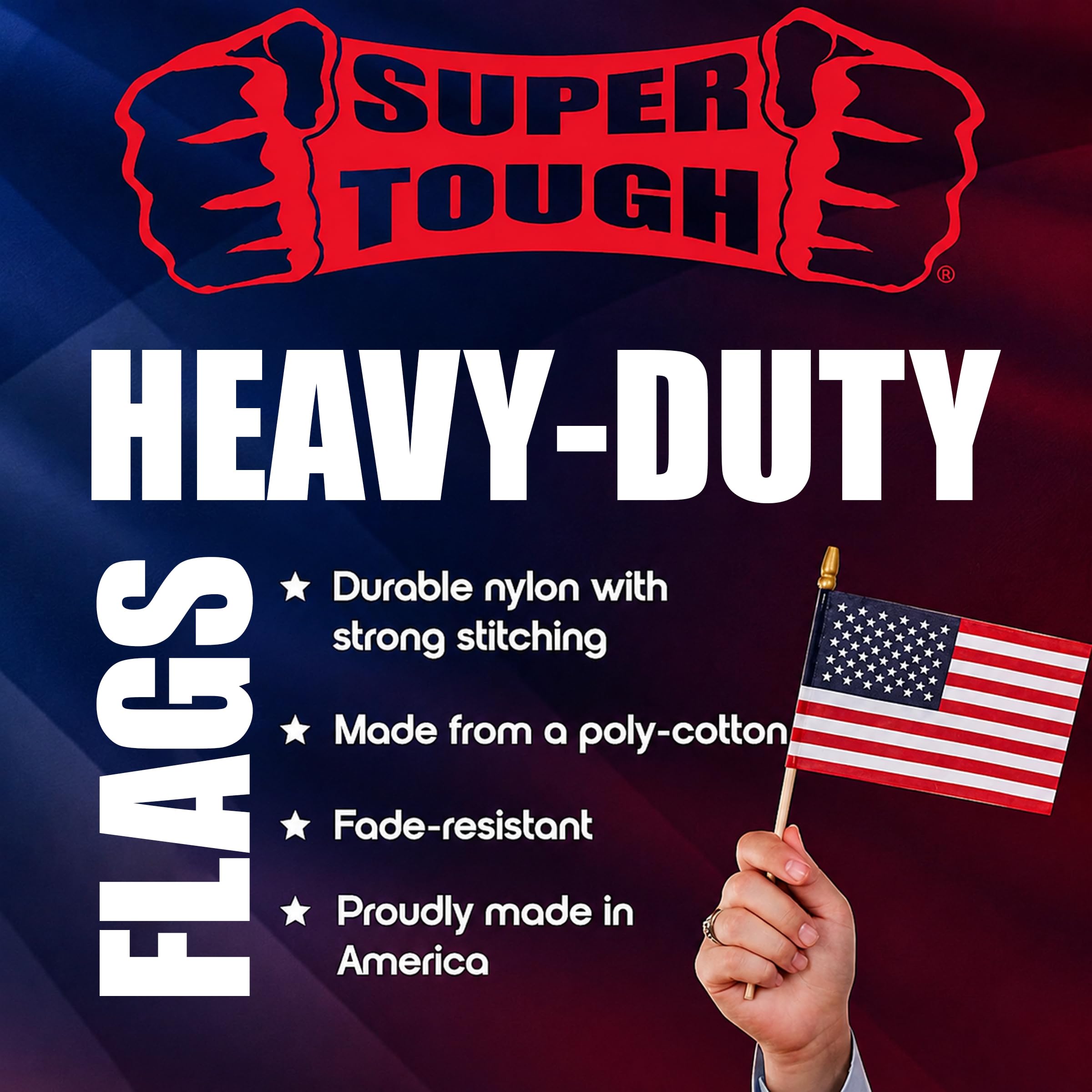 Super Tough flag next to ruler for scale showing compact size and easy placement benefit
