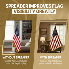 Super Tough spreader in use with indoor flag giving wrinkle-free presentation