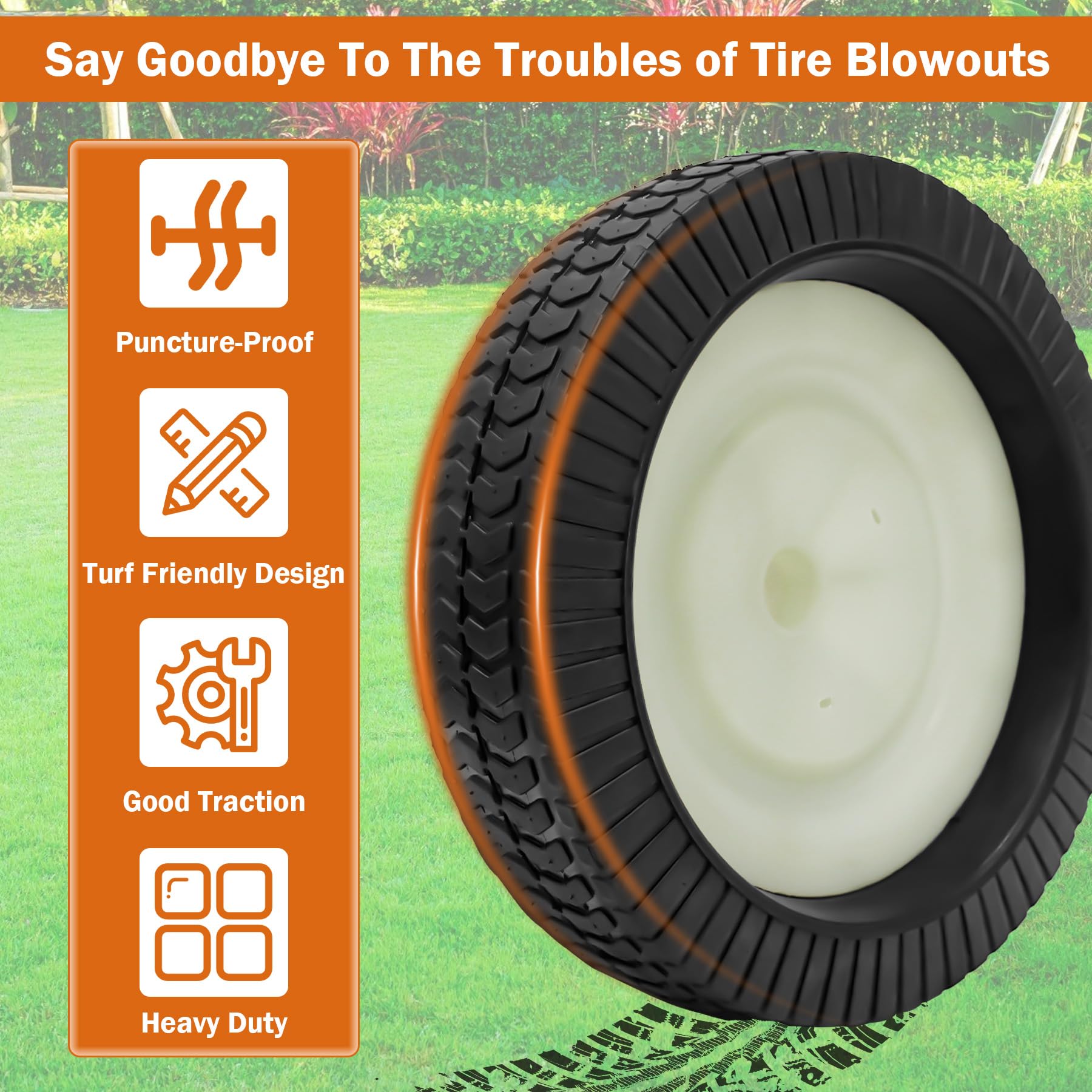 SuperDi wheel installed on lawn sweeper improving traction and sweeping efficiency