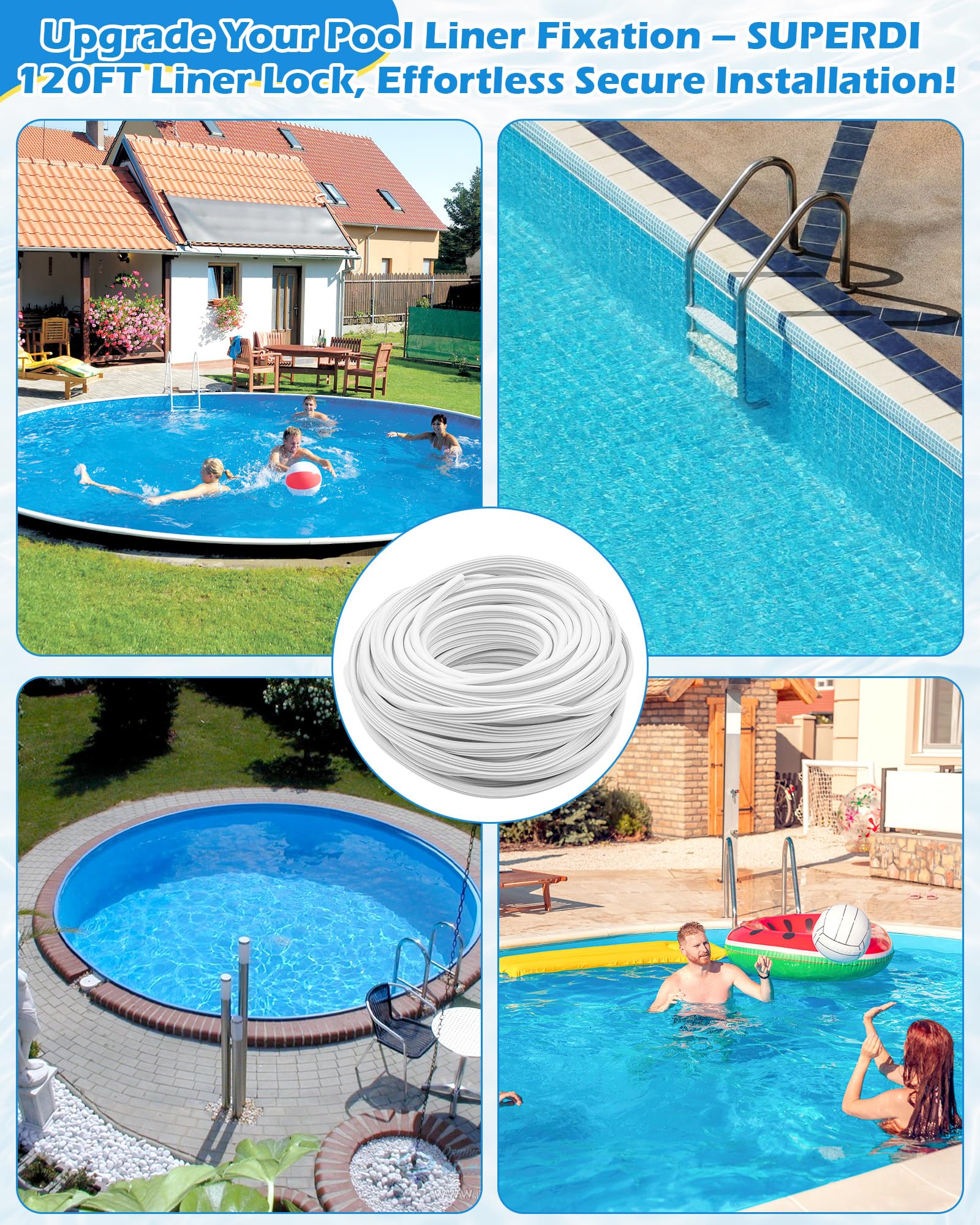SuperDi white liner lock blending with pool coping for clean appearance