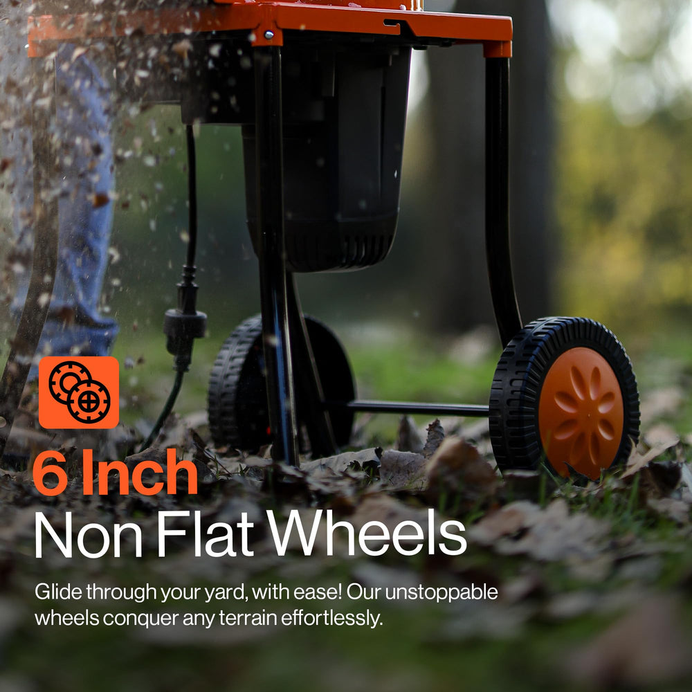 SuperHandy shredding leaves in a garden, creating usable mulch on site