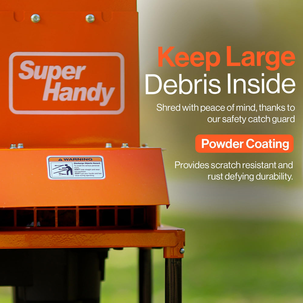 SuperHandy next to a yard rake for scale, illustrating compact storage and portability