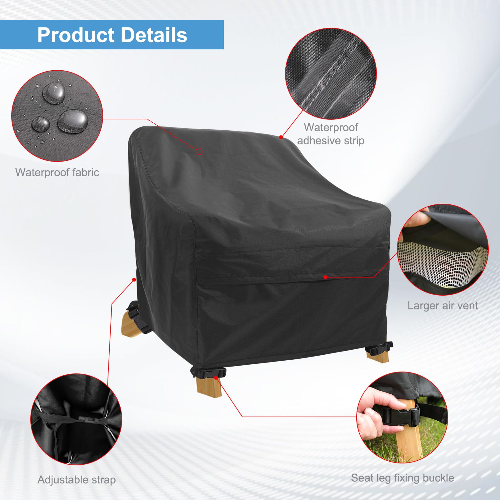 SUPERHOLD covers on patio Adirondack chairs showing weatherproof outdoor protection
