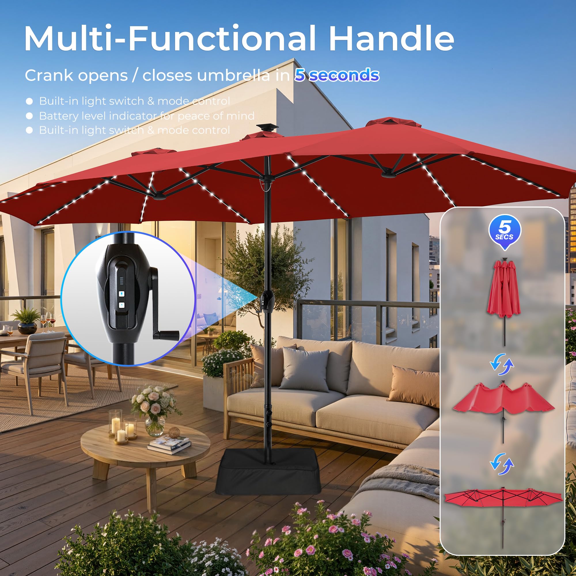 SUPERJARE lit umbrella in evening patio scene creating ambient outdoor lighting
