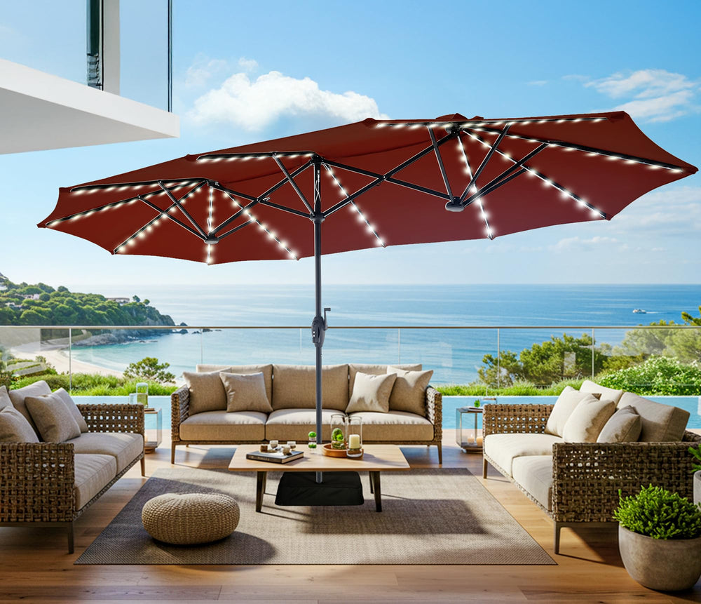SUPERJARE umbrella over patio dining setup showing comfortable shaded dining