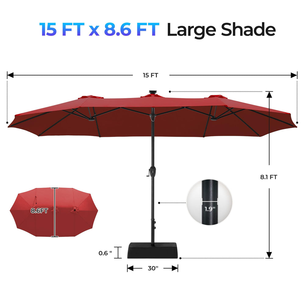 SUPERJARE 15ft umbrella next to table illustrating scale and seating coverage
