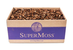 SuperMoss front packaging view showing natural Douglas-fir bark and clear labeling for healthy root aeration