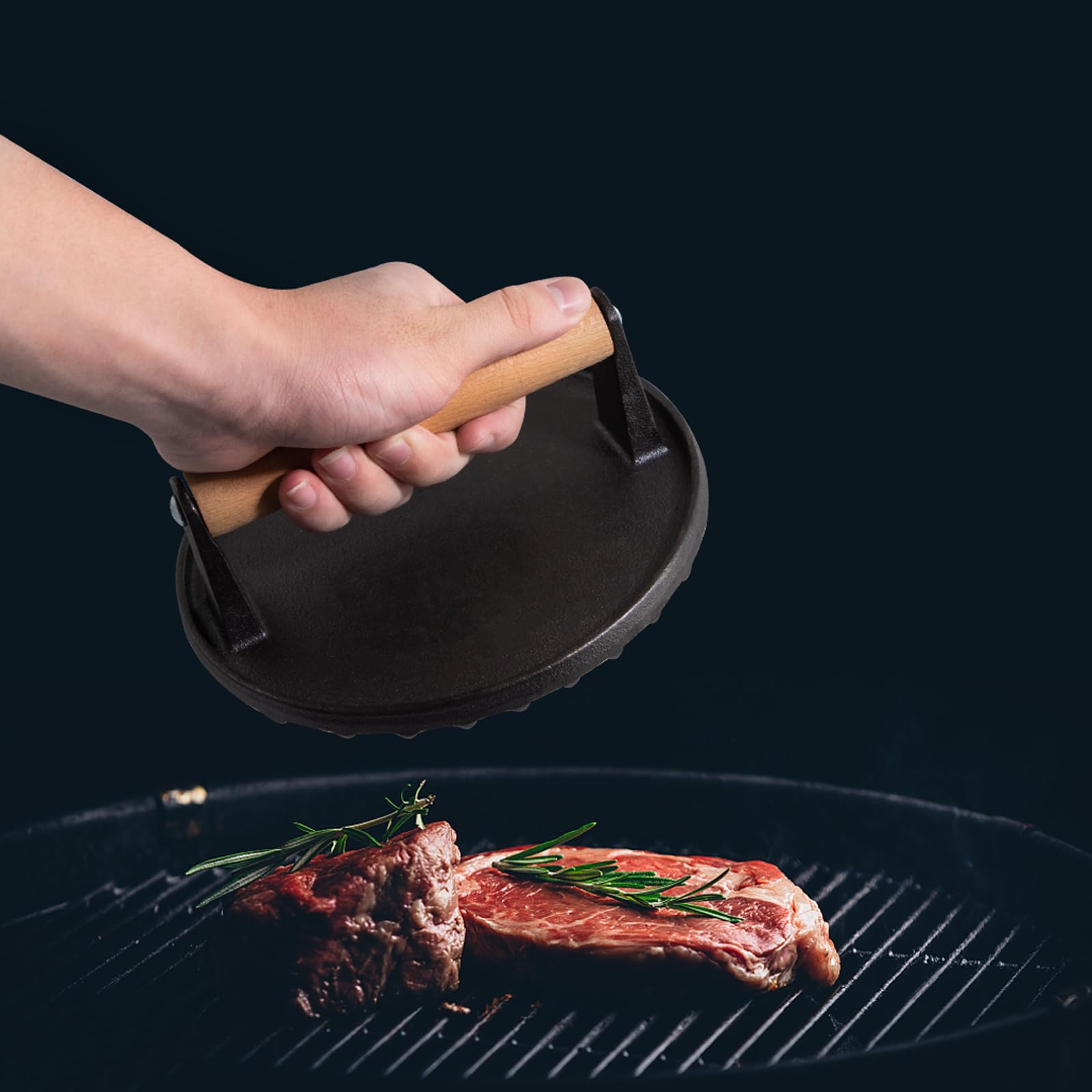 supernal barbecue press detail showing flat surface for even searing and weight