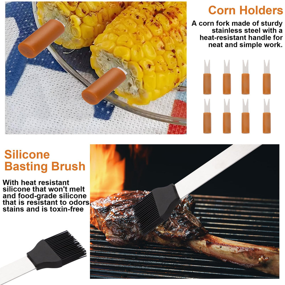 supernal long skewers and corn holders arranged for convenient serving benefit