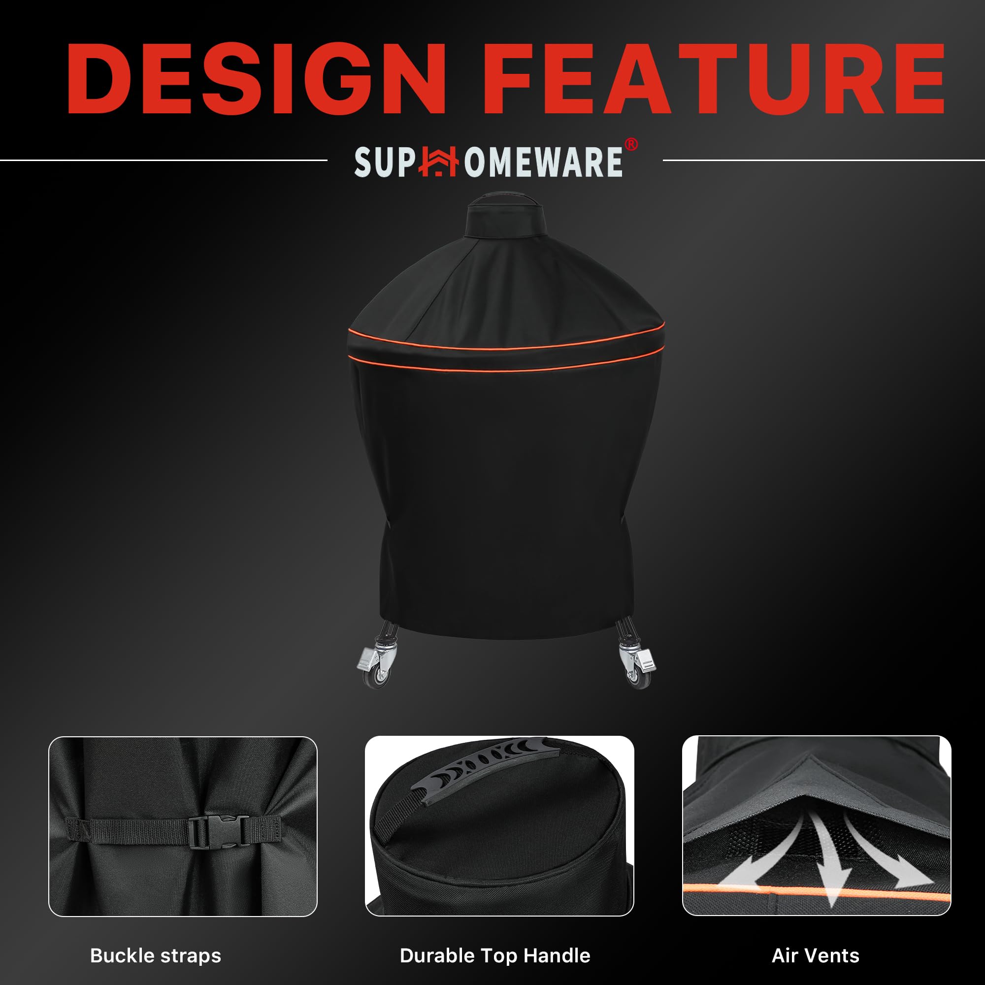 Suphomeware buckle strap detail securing cover to grill legs for wind resistance