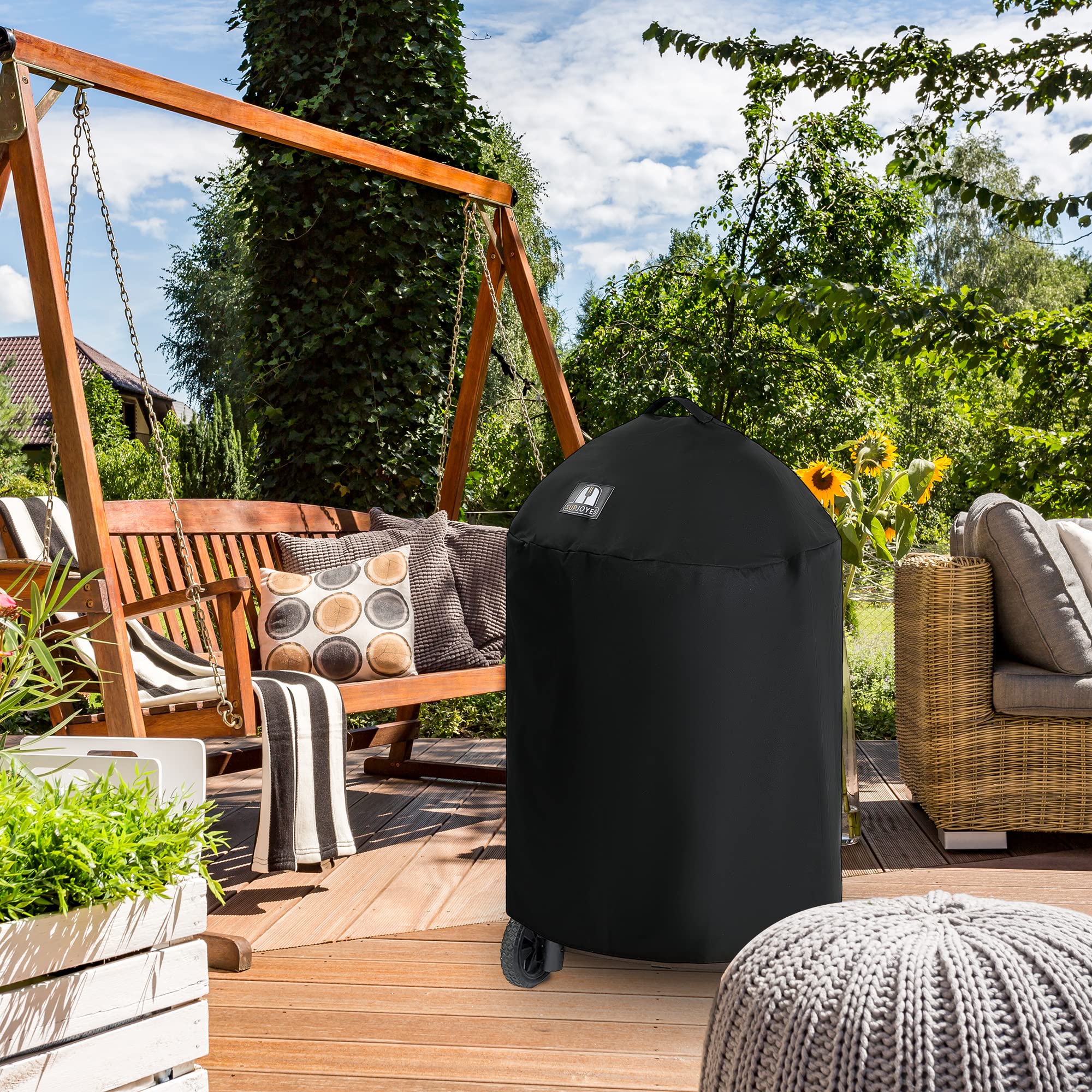 SUPJOYES cover mounted on Char-Griller Akorn Kamado showing precise fit