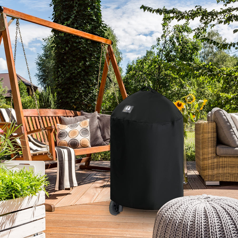 SUPJOYES cover mounted on Char-Griller Akorn Kamado showing precise fit