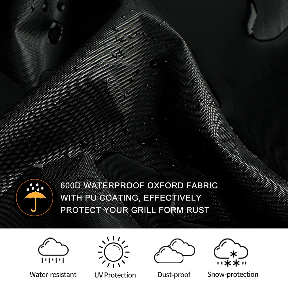 SUPJOYES strap and Velcro detail securing cover to grill legs for wind resistance