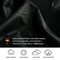 SUPJOYES strap and Velcro detail securing cover to grill legs for wind resistance