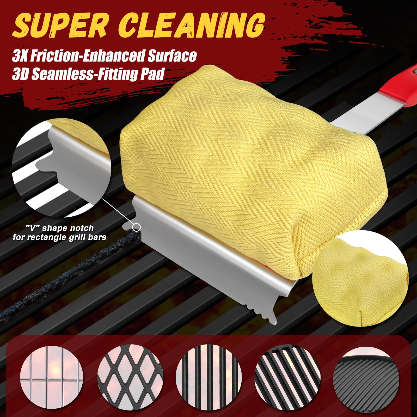 SUPOWER ergonomic handle in hand for safer, non-slip grill cleaning