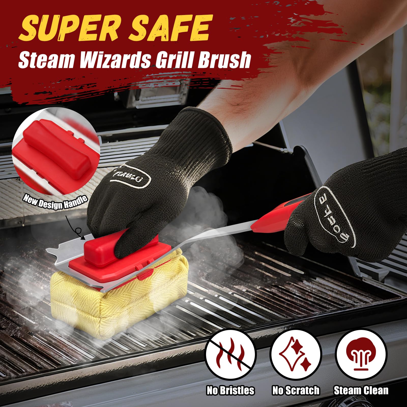 SUPOWER brush cleaning a stainless-steel grate removing charred food safely